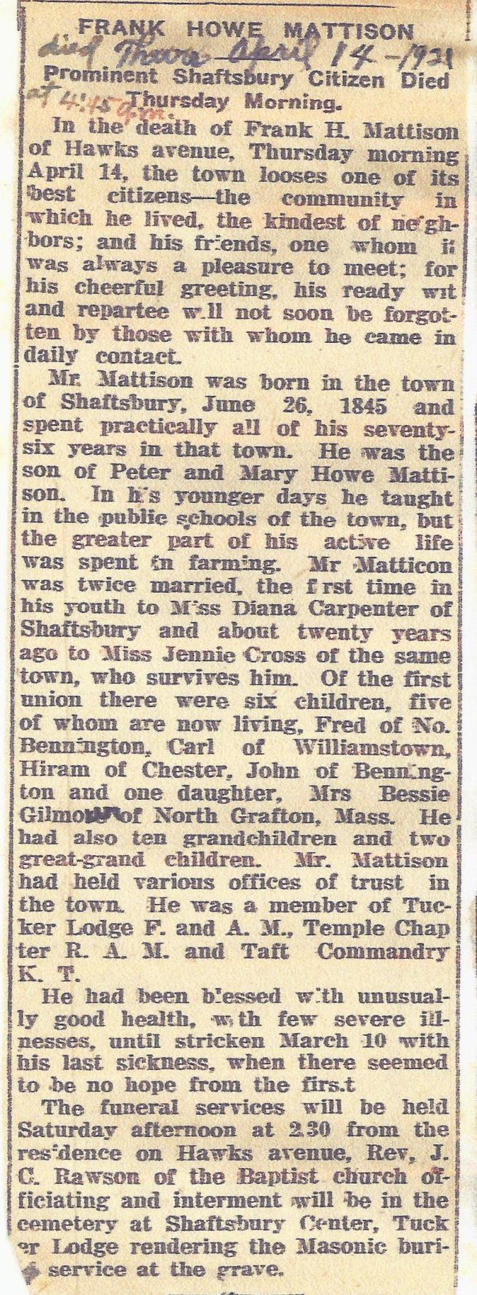 Frank Howe Mattison's Obituary Frank Howe mattison obit.jpg